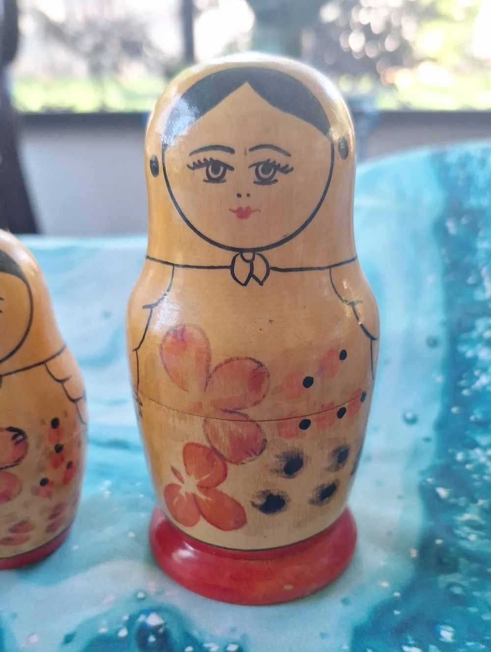 Vintage Russian Nesting Dolls Matryoshka Set - Yellow & Red Floral